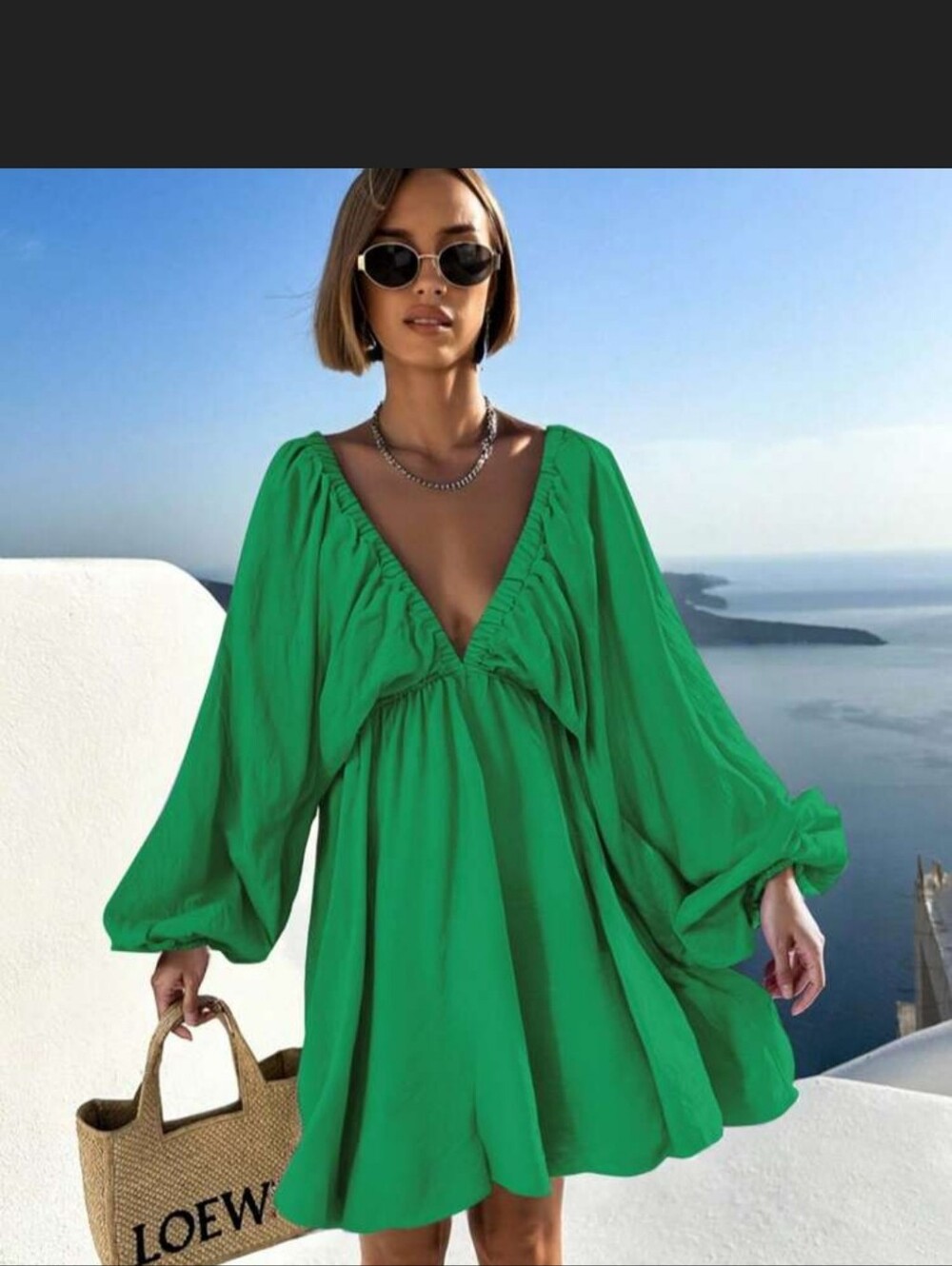 Green Gathered Front Peasant Blouse - Women
